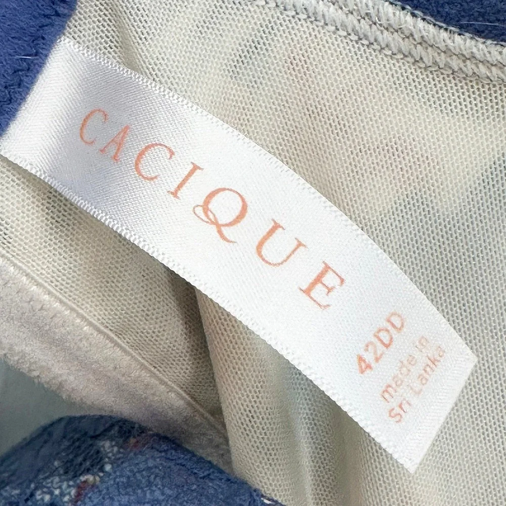 CACIQUE Tropical Floral & Lace Lightly Lined T-shirt Bra • 42DD white blue pink